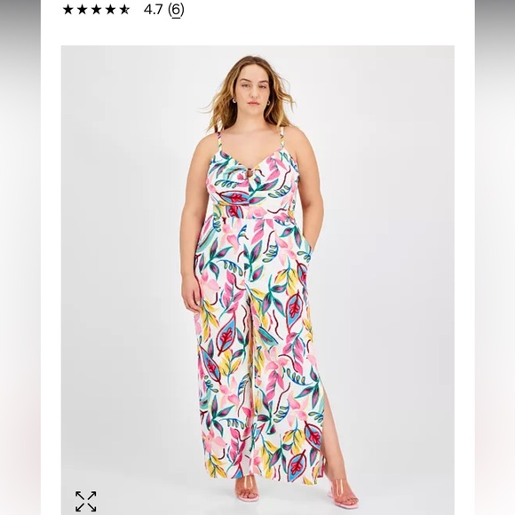 Bar III Pants - Bar III Plus Size Printed O Ring Neck Slit Hem Jumpsuit Size 16 NWT resort wear